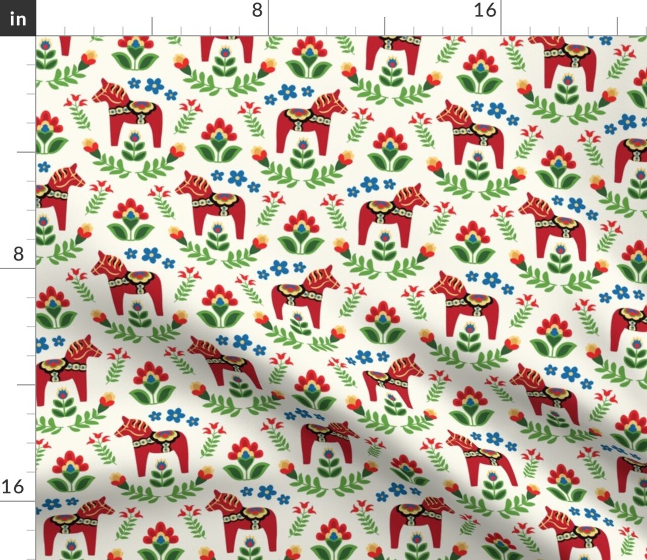 Swedish Folk Dala Horses Small Scandinavian Ethnic Nordic Bright Red Custom Printed Fabric by Spoonflower Various Fabrics by the Yard or Fat Quarter